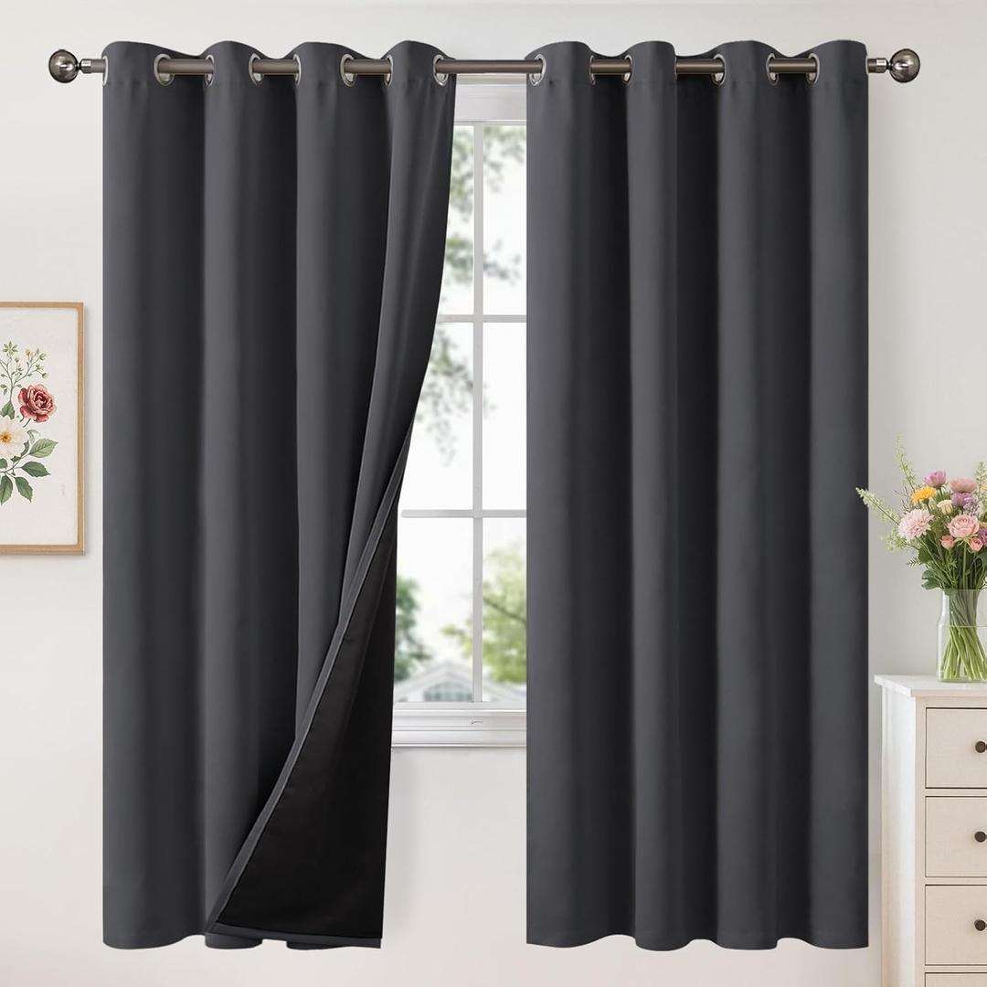 YoungsTex Blackout Curtains 52 X 72 Inch Length for Bedroom, Insulated Black Out Drapes with Grommet Thick Double Layer Energy Saving for Living Room, Dark Grey, 2 Panels