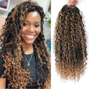 8 Packs Goddess Faux Locs Crochet Hair for Black Women, Long Goddess Locs Crochet Hair, Boho Style Locs, River Locs with Curly Ends (18Inch, OT27#, 8Packs)