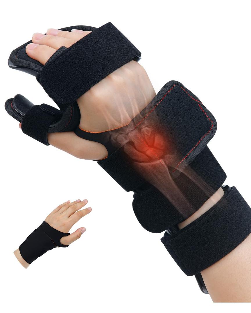 Resting Hand Splint Stroke Night Immobilizer Included Wrist Brace Enhanced Experience, Functional Wrist Finger Brace- Pain Relief For Carpel Tunnel, Stroke Recovery, Arthritis, Tendinitis, M (Right)