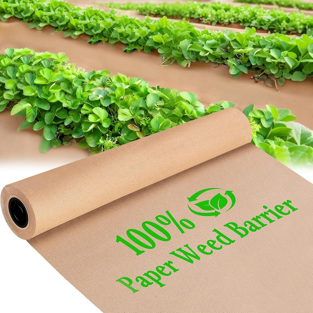 DECOHS 4 x 100 Ft Biodegradable Paper Weed Barrier- Heavy Duty Biodegradable Garden Bed Grass- Garden Paper Weed Control Barrier Weed Grass Blocker for Outdoor Garden Lawn