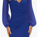 ZESICA Women's Wrap V Neck Bodycon Mini Dress Puff Long Sleeve Ruched Asymmetrical Hem Cocktail Party Short Dresses (Medium, Royal Blue)