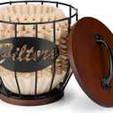 Yangbaga 8-12 Cup Coffee Filters Holder with Wood Lid,Large Capacity Coffee Filter Storage Canister Container Basket,Black Wire K Cup Storage Basket,Coffee Bar Accessories decor (6.16.3in)