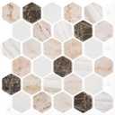 WalDecoo Brown Hexagon Peel and Stick Backsplash Tile, 10 Sheets Premium 3D-Adhesive Wall Tile Stickers, Premium Marble Kitchen Backsplash Tiles Peel and Stick（12 "×12"）.