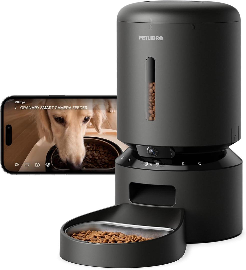 PETLIBRO Automatic Cat Feeder with Camera, 1080P HD Video with Night Vision, 5G WiFi Pet Feeder with 2-Way Audio, Low Food & Blockage Sensor, Motion & Sound Alerts for Cat & Dog Single Tray (Black)