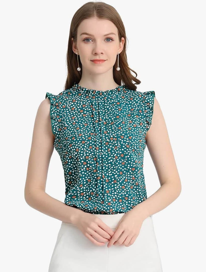 Allegra K Floral Sleeveless Blouses for Women's 2025 Trendy Summer Ruffled Dressy Casual Top
L