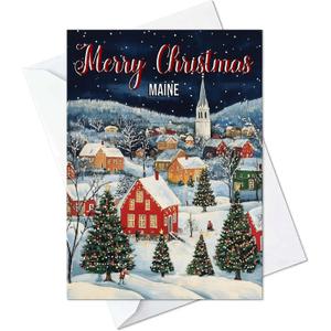 Maine Christmas Scenery Greeting Cards - Cards with Envelopes - (Set of 10) Large 5.8 x 8.3 inch Folded Card Blank Note Cards Holiday Xmas 8 (Maine, Pack of 10)