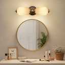 Vintage Bathroom Vanity Light - 2-Light Milk Glass Sconce with Antique Brass Finish & White Shade, Wall Sconce Lighting for Bathroom Mirror, Hallway, Living Room, Bedroom