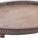 Decorative Oval Wooden Tray for Coffee Table Decor, Kitchen Dining, Entryway - Small Beaded Holiday Tray, Distressed Brown