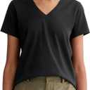 Everlane Women's The Slim V-Neck Tee in Essential Cotton (Black, Small)
