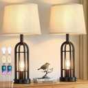 SRJJA Black Table Lamps for Living Room Set of 2 - Farmhouse Lamps for Night Stands with USB A+C, Bedside Lamps for Bedroom, 24'' Industrial Lamp for Living Room End Tables