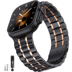 Bestig Compatible with Apple Watch Bands for Men Women 40mm 38mm 41mm 42mm(Series 11 10), Premium Solid Stainless Steel Metal Business Strap for iWatch Series 10 9 8 7 6 SE 5 4 3 2 1, Black/Rose Gold