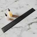 Black Shower Drain, 24 Inch Linear Shower Drain with Removable Square Hole Cover Grate, Modern 304 Stainless Steel Matte Black Shower Floor Drain with Adjustable Feet,Hair Strainer, Shower Drain