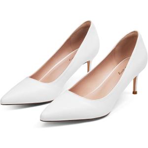 Elisabet Tang Kitten Heel Low Pumps 2.4 Inch Closed Pointed Toe Short Sexy Comfort Women Dressy Shoe at Work Office Date Prom Party Wedding Church White Size 8