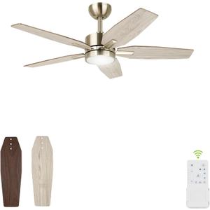 42" Ceiling Fan for Living Room - 5 Blades Modern Ceiling Fan with Light for Bedroom - Quiet DC Motor - 3CCT - 6 Speeds - Dimmable - Reversible Function - Light Wood Tone/Dark Brown