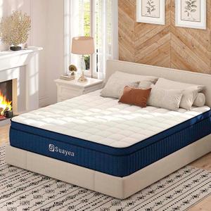 SUAYEA King Size Mattress, 12 Inch King Mattress in a Box, Medium Firm Pocket Spring and Gel Memory Foam for Superior Comfort, Pressure Relief, Strong Edge Support