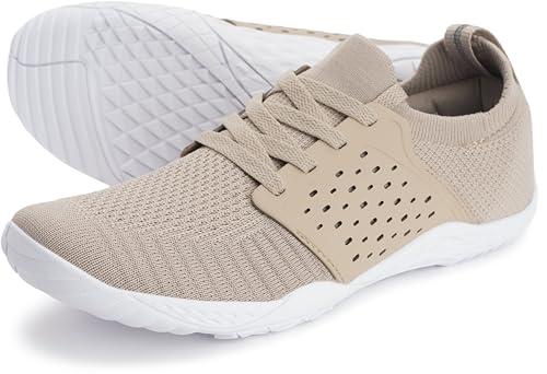 WHITIN Women's Low Zero Drop Shoes Minimalist Barefoot Trail Running Camping Size 6.5-7 Wide Toe Box Female Lady Workout Sneaker Tennis Taupe 37