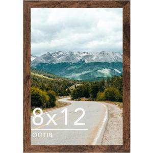 QOTIB 8x12 Picture Frame Deep Brown for Wall Hanging or Tabletop, Wood 8 x 12 Frame Photo Frame for Wall Horizontally or Vertically, Deep Brown, 3 Pack
