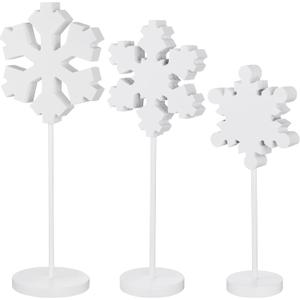 Huwena 3 Pcs White Winter Standing Wooden Snowflakes Block Christmas Snowflake Tabletop Decor Rustic Wooden Xmas Ornaments Decor for Home Winter