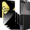 (3+2 Pack) Privacy Screen Protector for Samsung Galaxy Z Flip 7 + Aluminum Metal Circle Camera Lens Protector,Anti-spy,9H Shatterproof, Bubble-Free, Case Friendly for Galaxy Z Flip 7