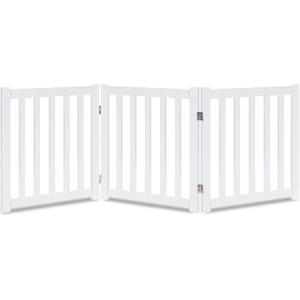 LZRS 3-Panel Wooden Free Standing Foldable Dog Gate Indoor 24" High,Step-Over Safety Pet Gate for Doorways, Stairs, Hallways, Indoor Dog Barrier for Small to Medium Dogs & Puppies, White