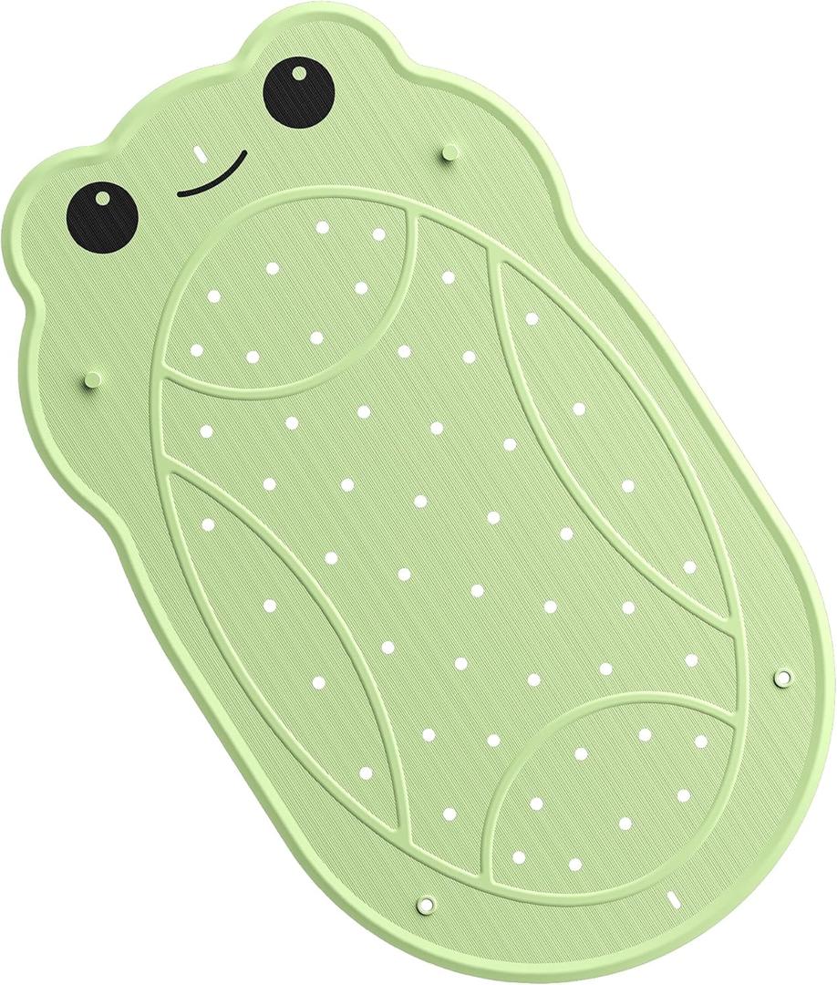 Baby Bath Mat for Tub Non Slip Bathtub Mat Ruber Cartoon Frog Shower Mats for Toddlers and Kids 30"x18" Cute Bath Mats with Suction Cups and Drain Holes, Green