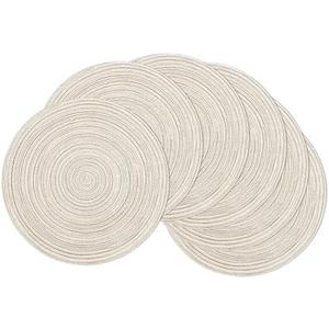 SHACOS Round Placemats Set of 6 Braided Circle Place Mat Washable 15 inch Table Mats for Kitchen Dining Table Decor Mixed Color (Ivory, 6)