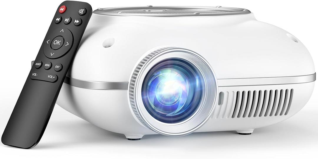 HOMPOW Mini Projector with Two -Way Bluetooth, Portable Projector for Home Theater Use, Support 1080P for Indoor/Outdoor, Movie Projector Compatible with HDMI, USB, Laptop, TV Stick (White)