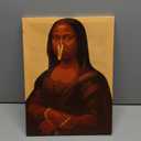 Black Mona Lisa Bathroom Canvas Wall Art Funny Mona Lisa Pinching Nose Wall Decor Painting Pictures Black Woman Poster Print Artwork for Toilet Shower Room Home Decoration Can be hung directly (16"L x 12"W)