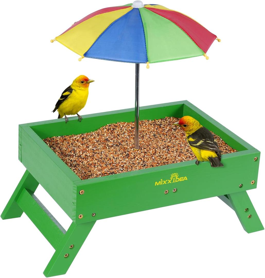 Ground Bird Feeder for Outdoors Bird&Squirrel Feeder Wooden Chicken Picnic Table Platform Feeder Wild Bird Feed Crow Feeder for Outside with 5 LBS Capacity (Green)