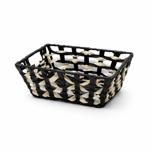 Black and White Woven Storage Basket – 7 x 11 Inch Decorative Organizer for Shelves, Bathroom, Bedroom & Living Room