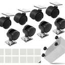 8 PCS 1" Free Punching Pastable Plate Caster with Stickers and Screws, Self Adhesive Swivel 360 Rotation Universal Wheel, for Small Appliances, Furniture, Trash Can, Storage Box