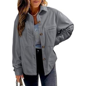 EVALESS Womens Corduroy Jackets Fashion Long Sleeve Button Down Shacket Shirt Jacket with Pockets Fall Outfits 2024 Small