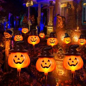 Halloween Solar Pumpkin Lights Outdoor, Halloween Decorations Outdoor Solar Lights, 5 Pack Warm White Solar Pathway Lights for Festivel Decorations