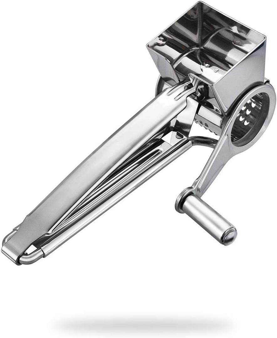 TONMA Multipurpose Rotary Cheese Grater with 1 Stainless Steel Handheld Drums for Parmesan, Mozzerella, Vegetables and More, Ergonomic Design