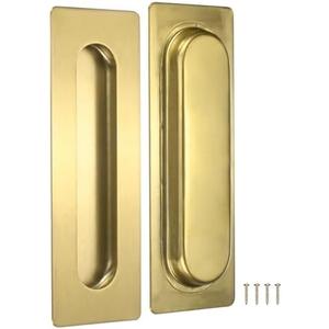 M METERXITY 2-Pack Recessed Finger Pulls, 7 Inch Stainless Steel Sliding Closet Door Handles for Barn/Pocket Door, Rectangular Flush Pulls Handles [Gold Tone]