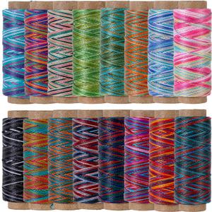 16 Colors Variegated Round Waxed Thread - 0.5mm, 40-Yard Small Spools, Wax Coated 3 Ply Polyester Cord for Handcrafted, Micro Macrame, Jewelry Making, Bracelet Braiding, Beading & Knotting