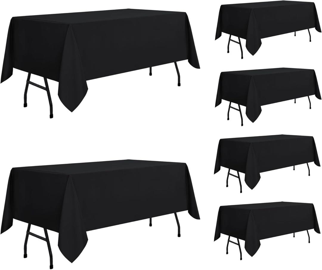 sancua 6 Pack Black Tablecloth 60 x 84 Inch, Rectangle Table Cloth for 4ft Tables - Stain and Wrinkle Resistant Washable Polyester Table Cover for Dining Wedding Banquet Party Buffet Restaurant