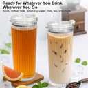 WERTIOO 20 Oz Ribbed Glass Tumblers with Straw and Lid, Glassware Drinking Glasses Set of 2, Leak Proof Ice Coffee Cups Reusable, Thickened Glass, Ideal for Iced Coffee, Smoothies and Juices