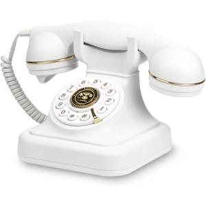 Sangyn Retro Landline Telephone Classic Rotary Design Old Fashioned Corded Desk Phone with Metal Bell for Home and Office