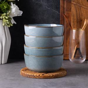 GBHOME Ceramic Cereal Bowls Set of 4 for Kitchen, 22oz Stoneware Soup Bowls Set for Cereal Soup, Modern Kitchen Bowls for Meal, Dishwasher &Microwave Safe, Reactive-Space Blue