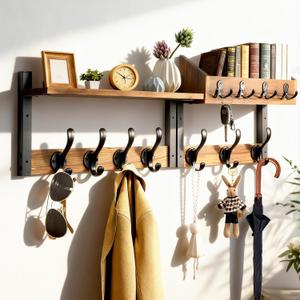 ZOCONE 29" Wood Coat Rack Wall Mount with Shelf, Separable Coat and Key Holder Wall Mount, Entryway Coat Rack with Carbon Steel Fixing Rod for Greater Load-Bearing and Stability, Living Room,Bedroom