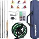 TOPFORT Fly Fishing Rod and Reel Combo Starter Kit, 4 Piece Lightweight Ultra-Portable Graphite Fly Rod Complete Starter Package with Carrier Bag