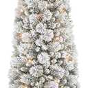 Puleo International 7.5ft Pre-Lit Flocked Portland Pine Pencil Christmas Tree with 350 Clear Lights, 496 Realistic Dense Snow Flocked Branch Tips, Easy Setup Artificial Trees with Sturdy Metal Stand
