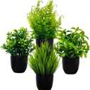 4 Pack Artificial Plants in Black Pot - Fake Mini Potted Plants with Eucalyptus & Fern - Faux Plants for Home, Bathroom, Office, Indoor Decor