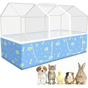 Rabbit Cage, 48" x 24" Large Pet Playpen Enclosure for Small Animal- Guinea Pig, Hamster, Bunny, Puppy, PVC Frame Chicken Coop with Waterproof Tarp & Mesh Cover Indoor Outdoor