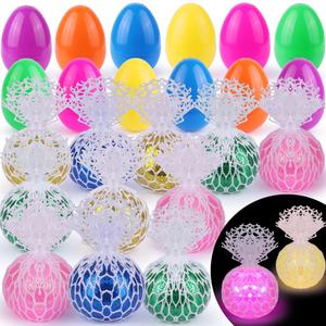 Easter Egg Hunt Fillers 24 Pack Easter LED Puffy Eggs Toys - Flashing Spiky Balls, Classroom Prizes, Easter Basket Stuffers, Party Favors For Kids Easter Egg Teen Stuffers