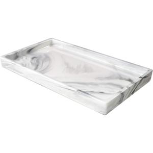 Marble Tray for Bathroom Counter Decor Ceramic Perfume Organizer Vanity Tray for Dresser Jewelry Dish Key Plate Rectangle Marble Sink Trays Countertop Organizer White,Large