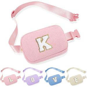 YOOLIFE Kids Belt Bag, Pink Initial Belt Bag for Teens Kid, Crossbody Girls Fanny Packs for Kids Girls Small Initial Monogram Fanny Packs Personalized Gifts for Teen Girl Kid Birthday Gift (Pink K)