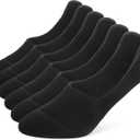 Leotruny 6 Pairs Unisex Thick Cushion Athletic Cotton Non Slip Low Cut Flat Liner No Show Socks (Medium, C02-black)