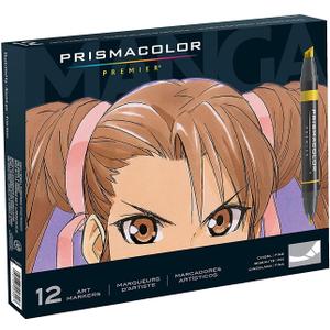 Prismacolor Premier Double-Ended Art Markers Fine And Chisel Tip Manga Colors Adult Coloring 12 Pack